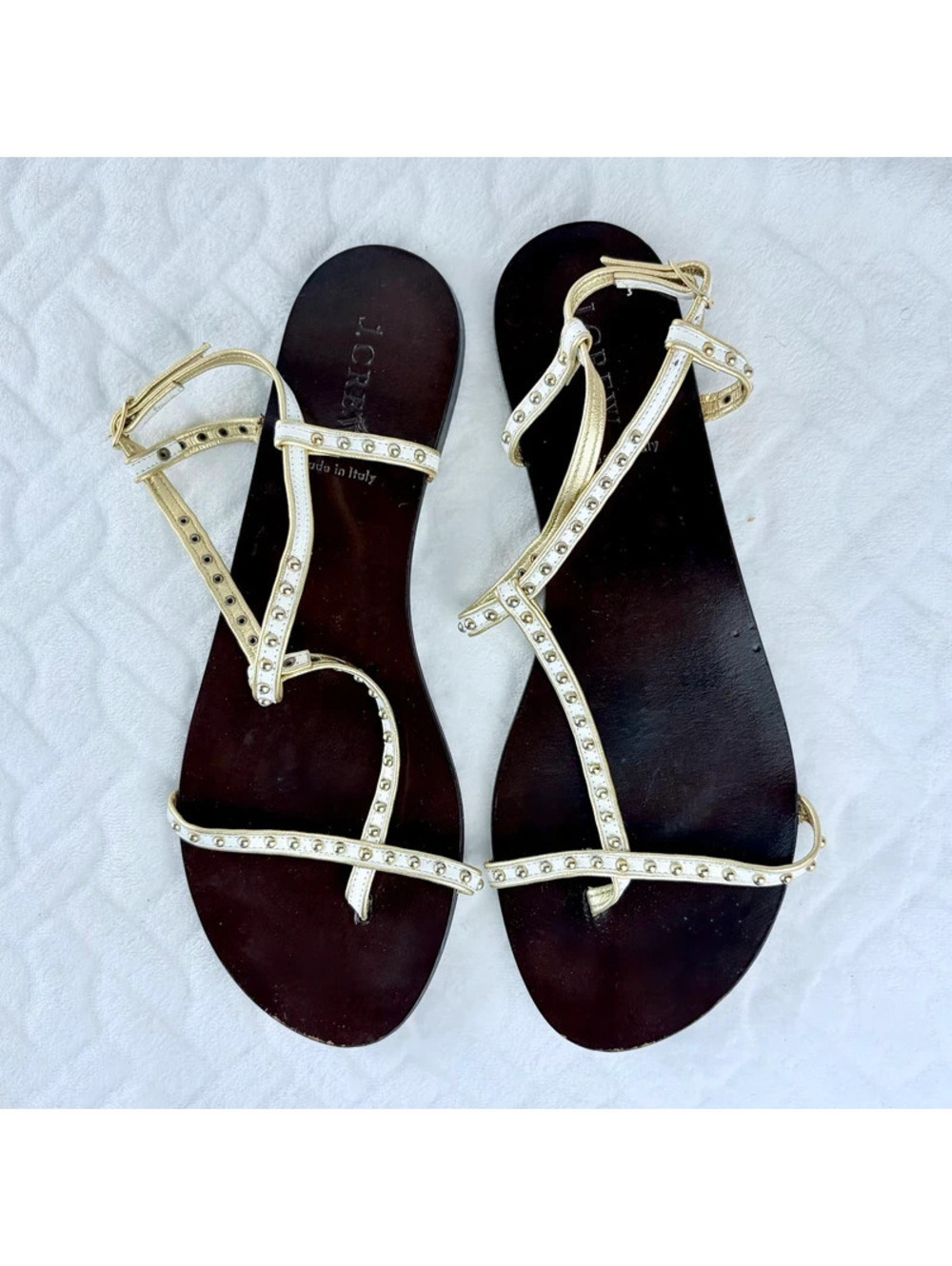 Made in Italy J Crew Cyrille Leather Studded Sandals Size 9 T Strap